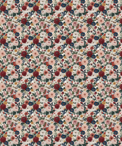 Tygmönster till babygungan Höstäng med täta höstblommor i rosa, rött, vinrött och blått.